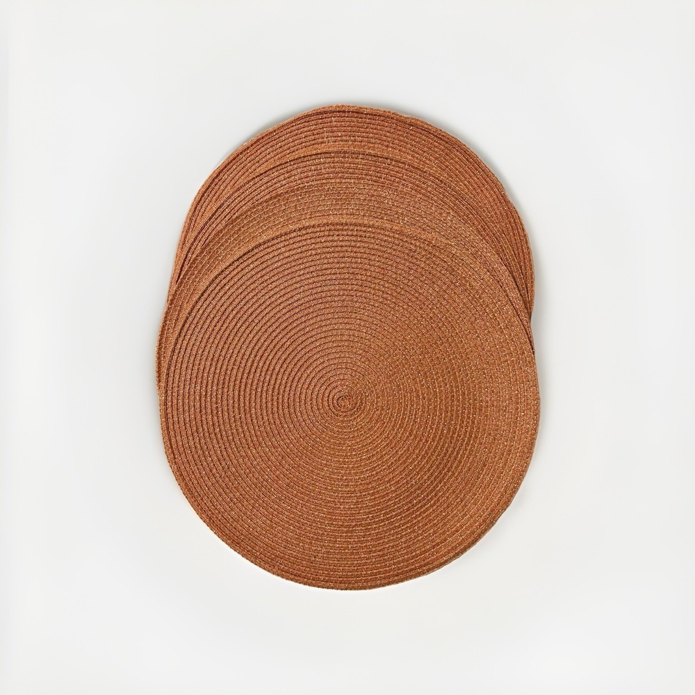 Woven Round Orange & Gold Placemats 14.5 Inches Diameter - Set Of 4 Fall